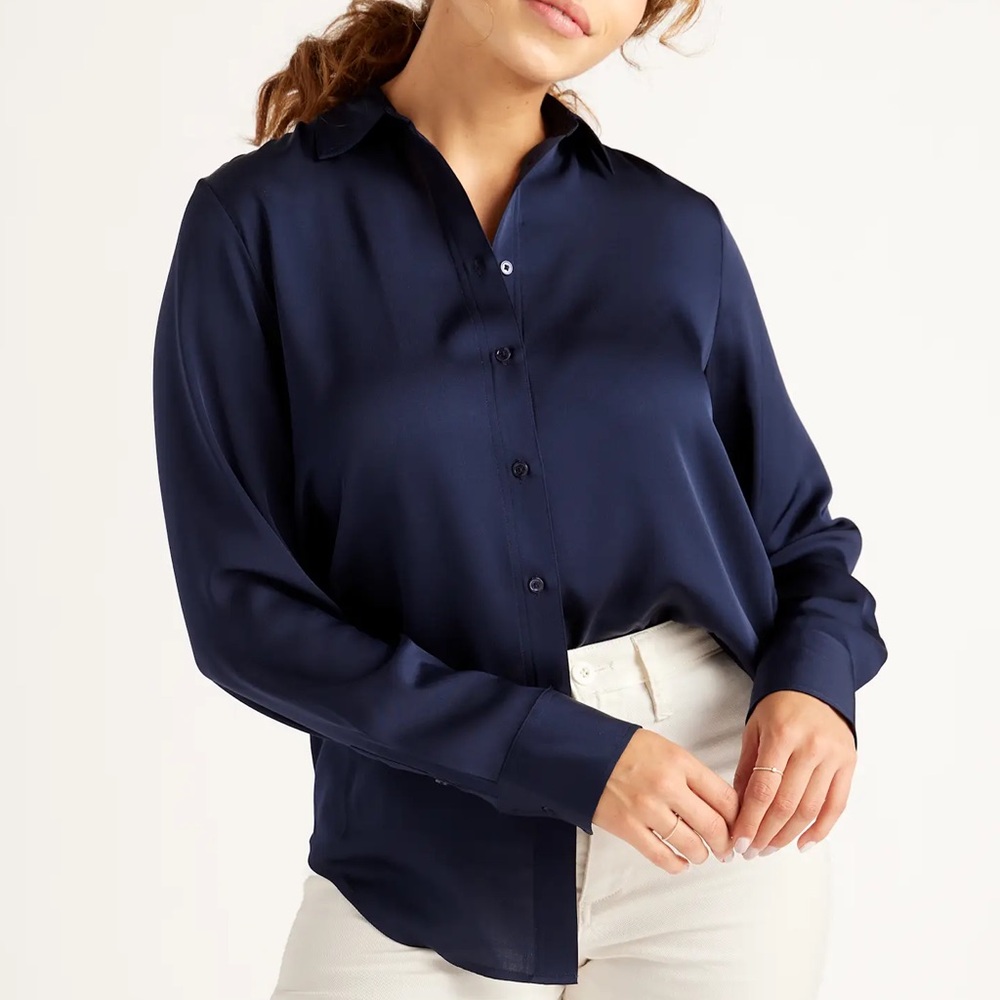 Quince Washable Stretch Silk Blouse black